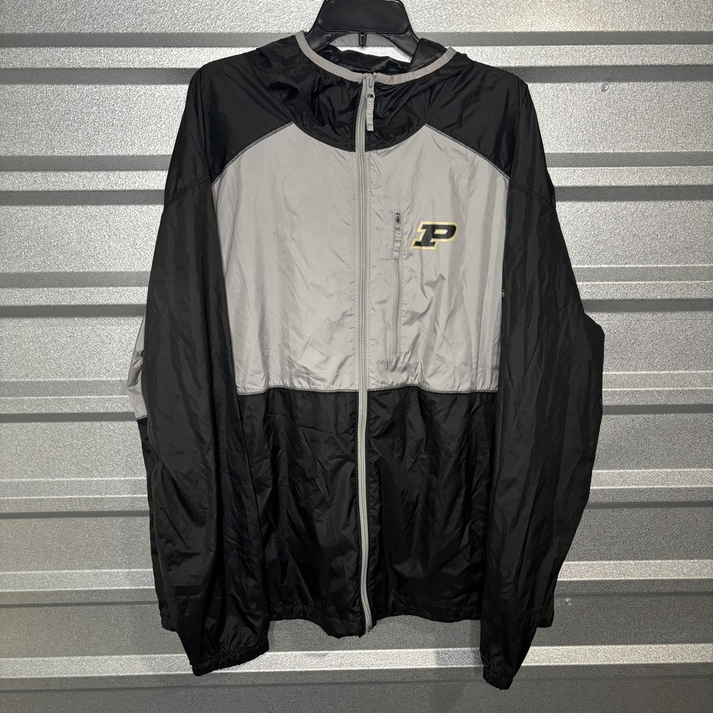 Columbia Purdue Boilermakers Windbreaker Jacket XXL Black Grey Full Zip Hooded